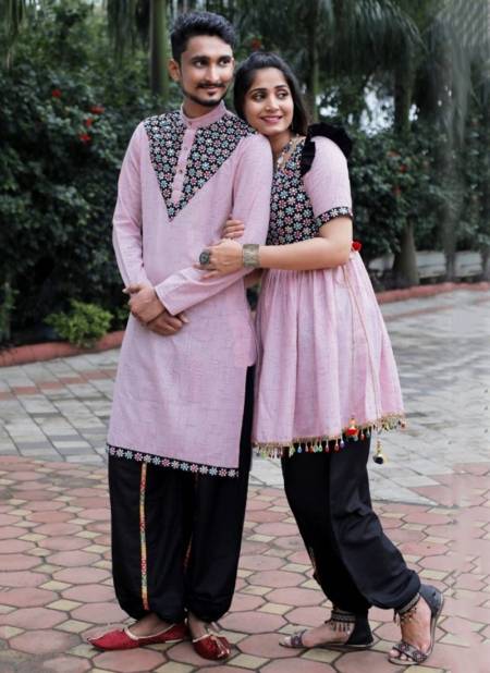 Light Pink Colour Dholida Couple Celebration navaratree special exclusive feative wear Copule dhoti kedia collection Dholida 05